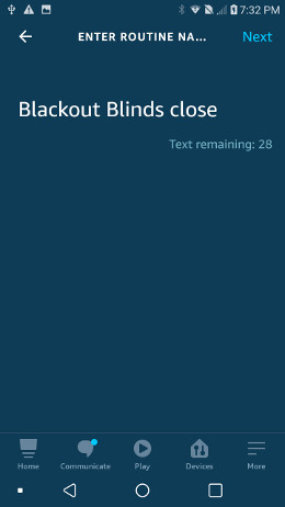 enter a name for the blackout blinds Routine enter a name for the blackout blinds Routine